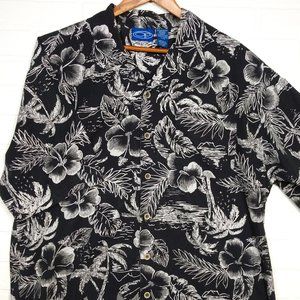 OP Ocean Pacific men's black tropical floral print short sleeve button shirt XL
